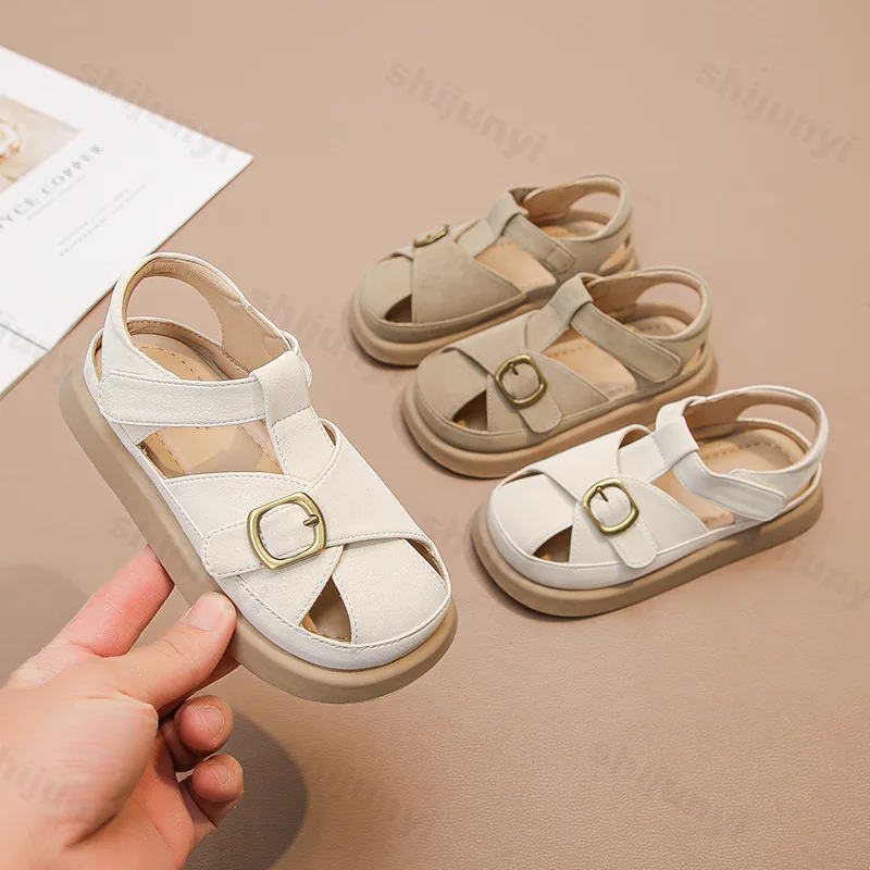

Children Sandals Kids Suede Leather Shoes 2025 Summer Fashion Platform Soft Soled Girls Beach Shoes Hollowed-out Casual Sandals