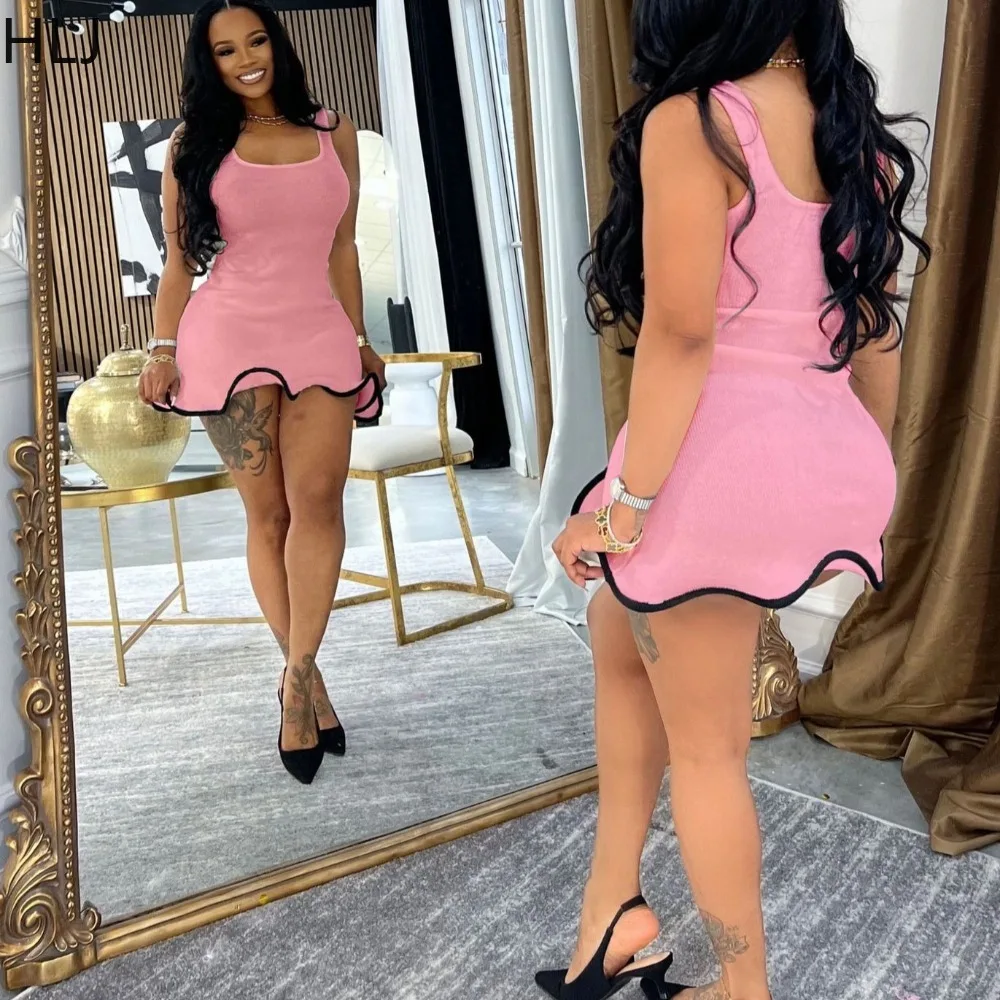 HLJ mode froncé Patchwork robes moulantes femme couleur unie Spaghetti sangle sans manches dos nu robe femme Streetwear nouveau