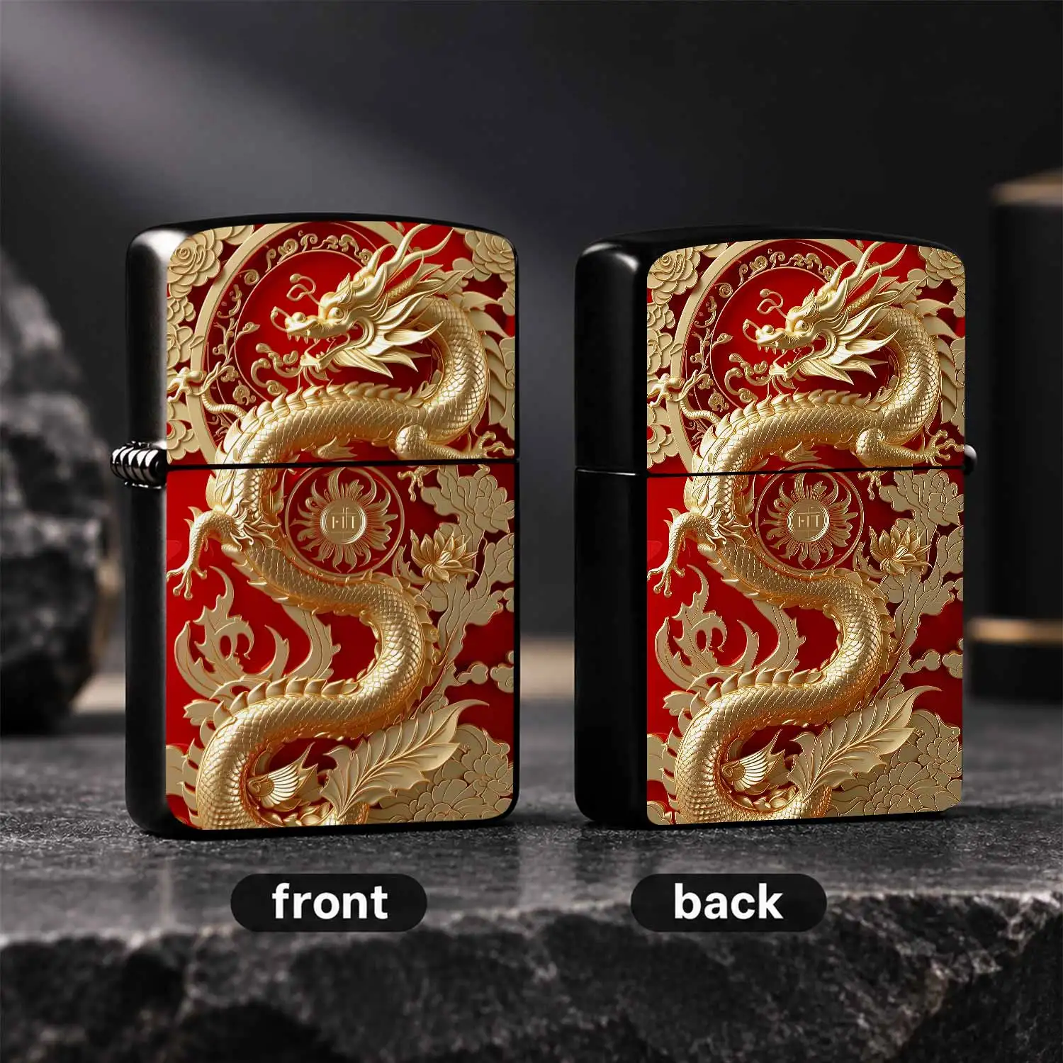Style Auspicious Dragon Portable Lighter, Exquisite Gilt Relief Red Background, Traditional Propitious Dragon Pattern, Fine Craftsmanship, Suitable For Daily Various Scenarios, Ideal Festive Gift Choice For Friends And A Humorous And Intere