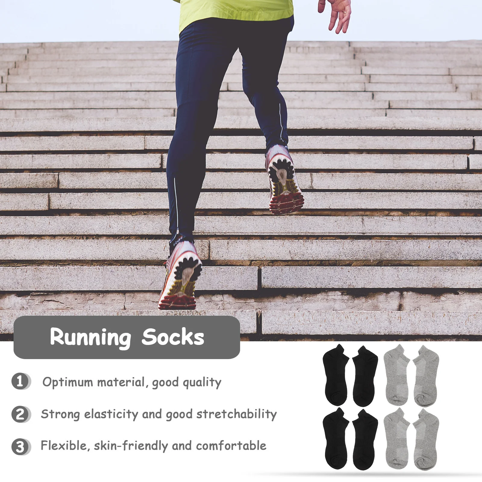4 أزواج من جوارب الجري القطنية الممشطة للرجال والنساء، جوارب رياضية خفيفة الوزن قابلة للتنفس للجري وركوب الدراجات والمشي لمسافات طويلة ملابس طوال اليوم #2