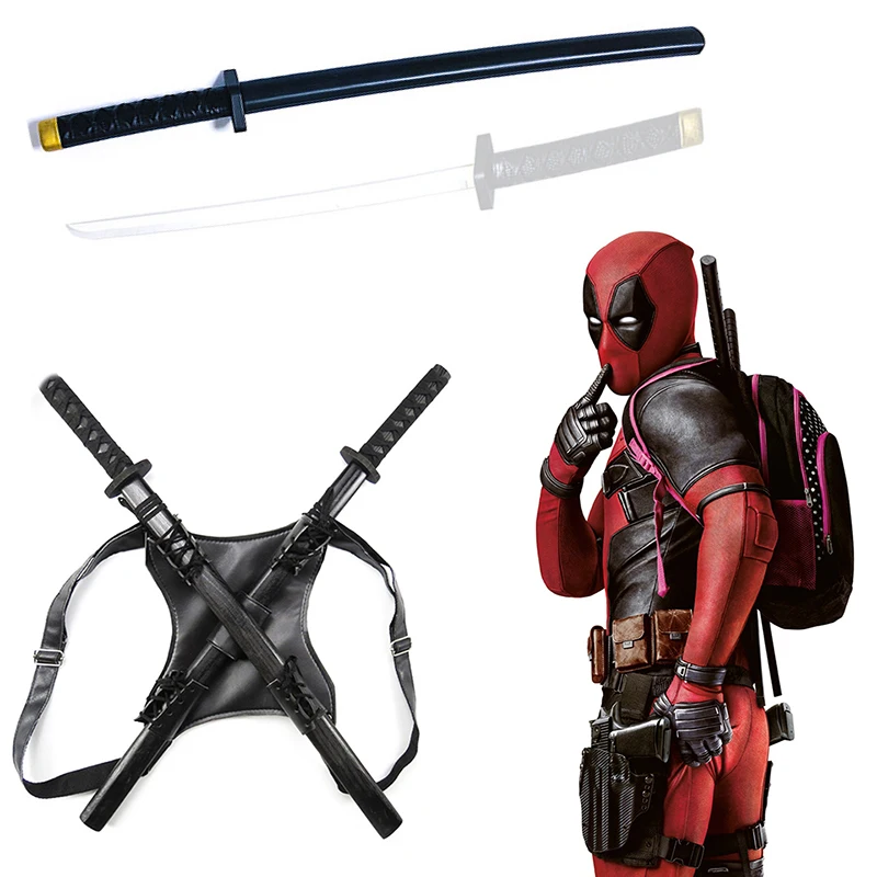 New Deadpool Double Knives Ninja Samurai Trumpet Props Halloween Cosplay Children's Performance Pu Rubber Simulation Sword Set