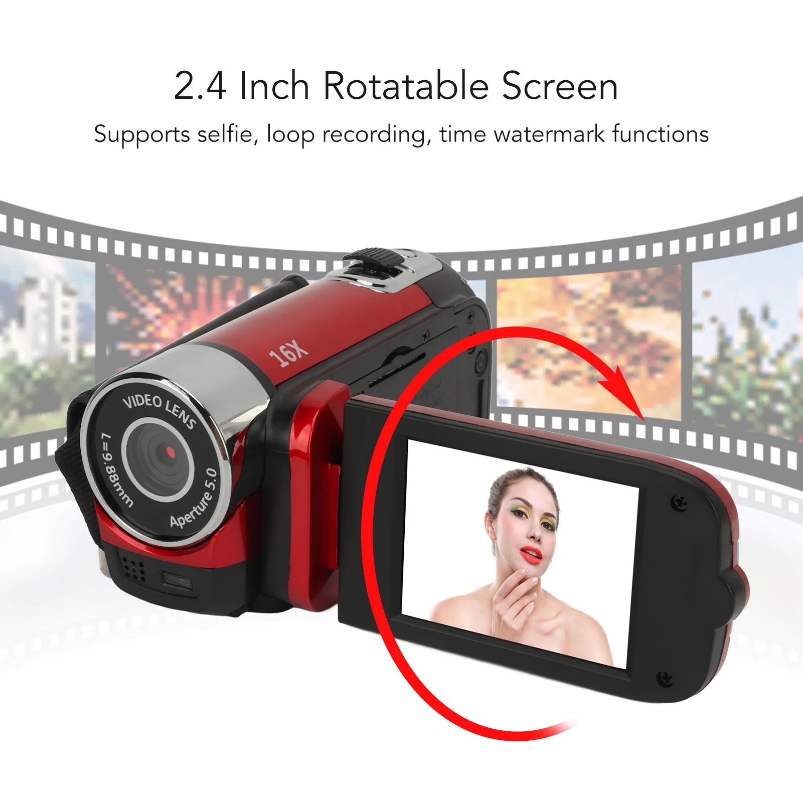 D90 1080P 16MP Digital Camera 2.4 Inch Rotatable Screen Camcorder 16X Zoom HD Video Recorder with Fill Light HD Video Camcorder