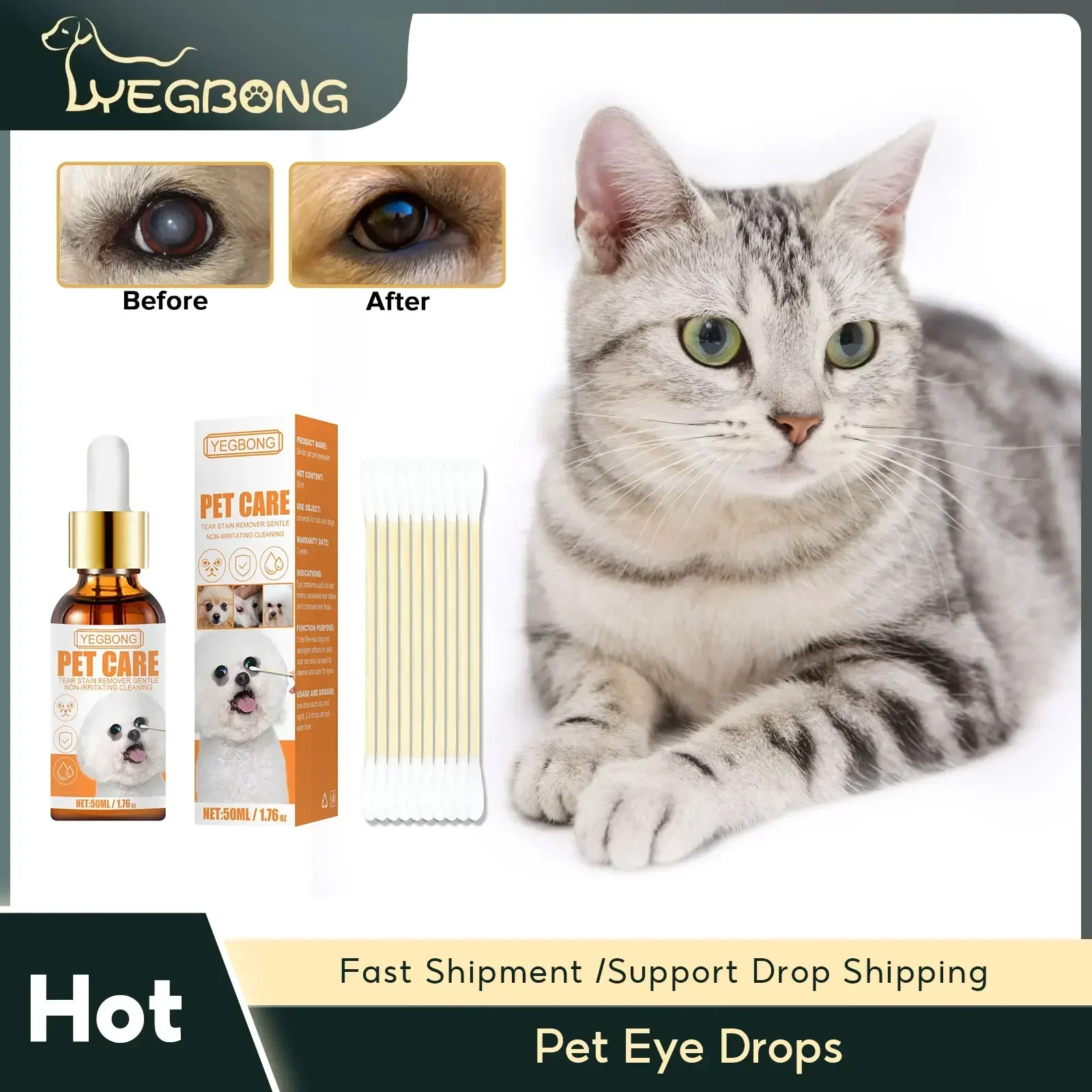 Eye Wash Drop for Dogs Tear Stain Remover Relieve Itching Irritation Eye Droppings Cleaning Deodorizing Pet Eye Cleaning Liquid