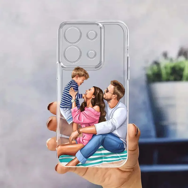 

Family Mom Baby Dad Phone Case For Xiaomi Mi Poco F2 F3 F4 F5 F6 X5 X6 X7 Pro TPU Protection Transparent