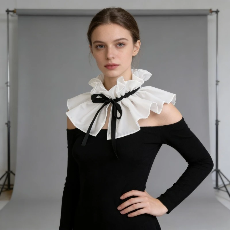 

Новинка 2026: Удобный и повседневный кружевной чокер с рюшами, воротником-стойкой и эффектом ожерелья, в стиле ретро, для женщин