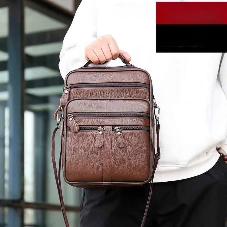 Genuine Leather Men's Crossbody Bag Cowhide Handbag Large Capacity Vertical Single Shoulder Bag Business Briefcase Bag