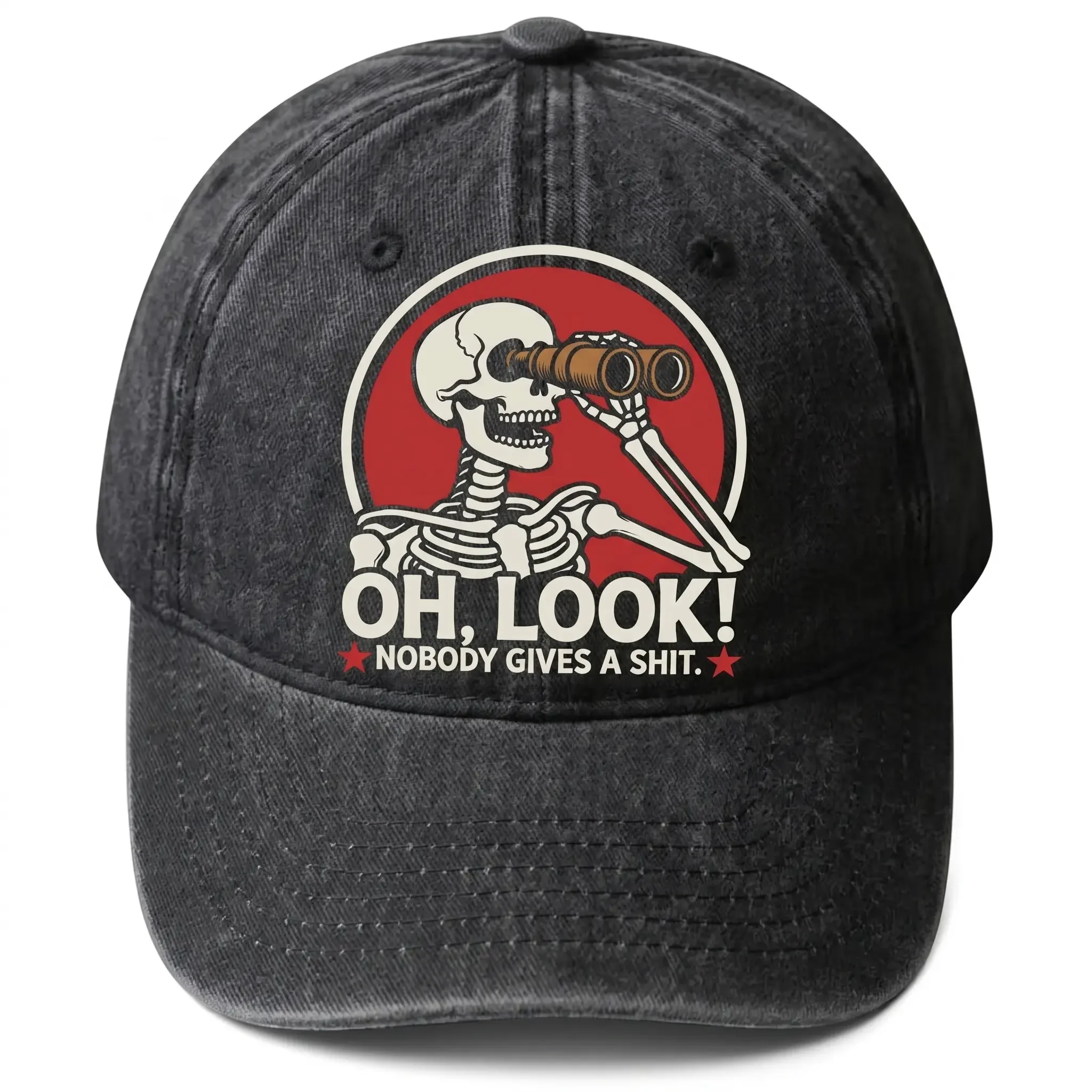 Vintage Washed Cotton Dad Hat, Skeleton Graphic Embroidered Baseball Cap, Retro Street Style Adjustable Sun Protection Casual Hat for Men Women Daily Outdoor