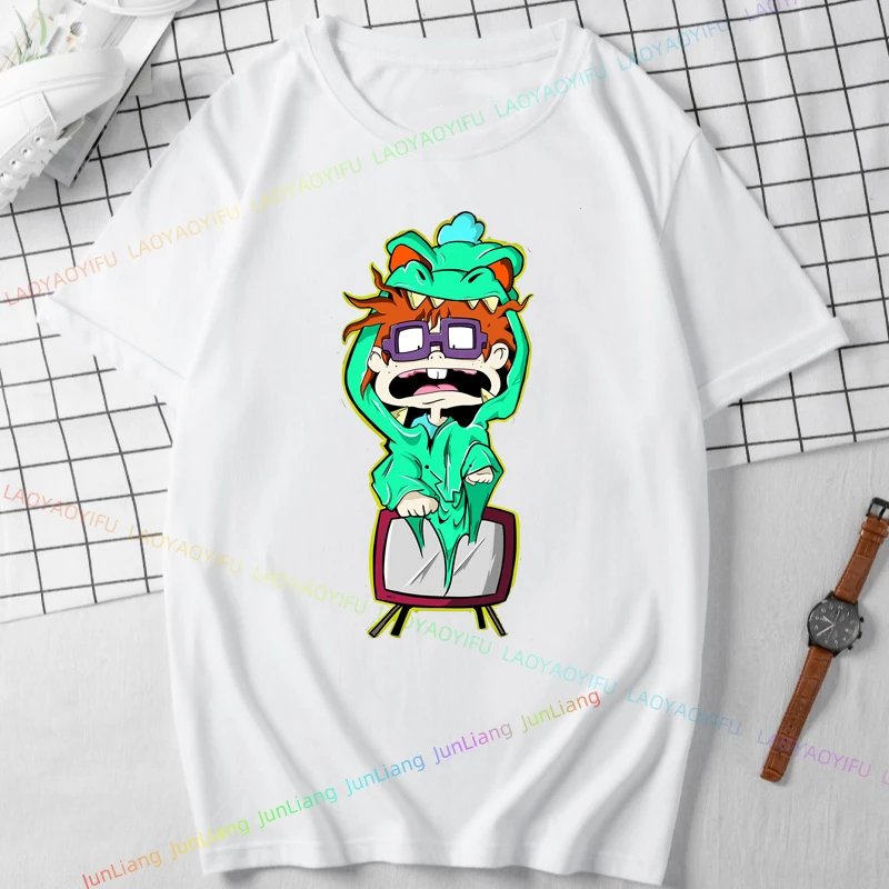 Rugrats أنيمي الرجال تي شيرت القطن Y2k ملابس قصيرة الأكمام المحملة ملابس للرجال 2024 التي شيرت جديد في بلايز و تيز الشارع الشهير تي شيرت