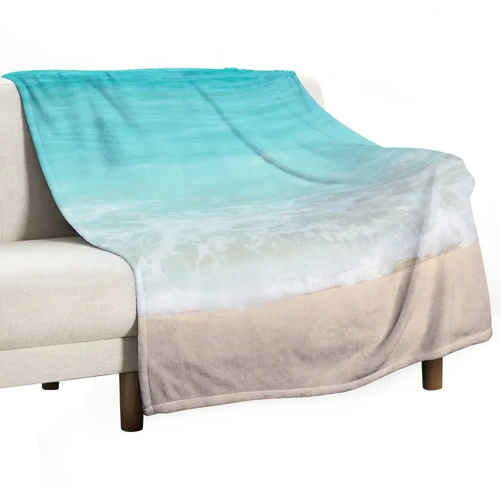 Bright Blue Calm Ocean Shore Throw Blanket halloween Soft Beds Flannel Fabric Stuffeds christmas decoration Tourist Blankets