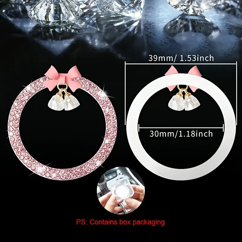 Car one-click start decorative sticker car fashion diamond bow crystal bell pendant ignition ring lady