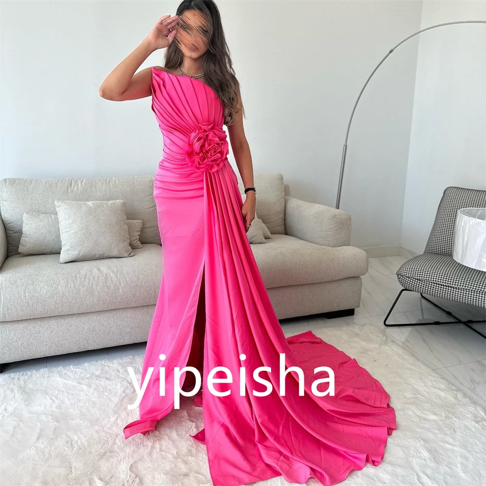 Customized Fashion Prom  Sexy Casual  Strapless Ball gown Quinceanera Dress Flower Draped Sweep/Brush Charmeuse Evening  프롬드레스