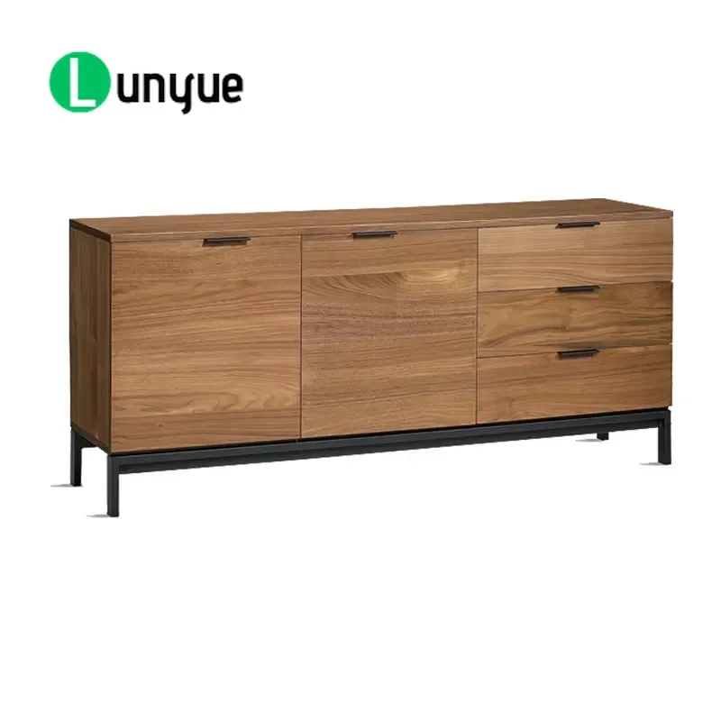 High Quality Walnut Veneer Sideboard Cabinet Restaurant Furniture Storage Cupboard For Dining Room Home Decor