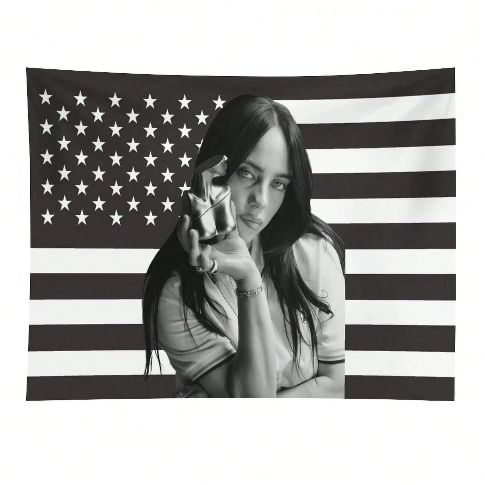 Billie Eilish Pink USA Flag Tapestry, Music Artist Wall Decor, Pop Singer Wall Art for Dorm & Bedroom, Cool Girl Gift Idea
