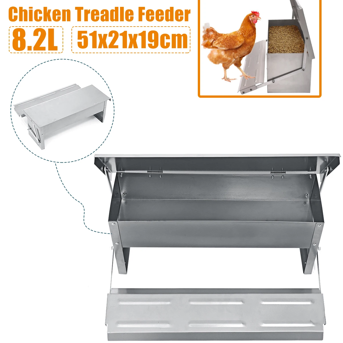 8.2L Automatic Aluminium Chicken Treadle Feeder Self Opening