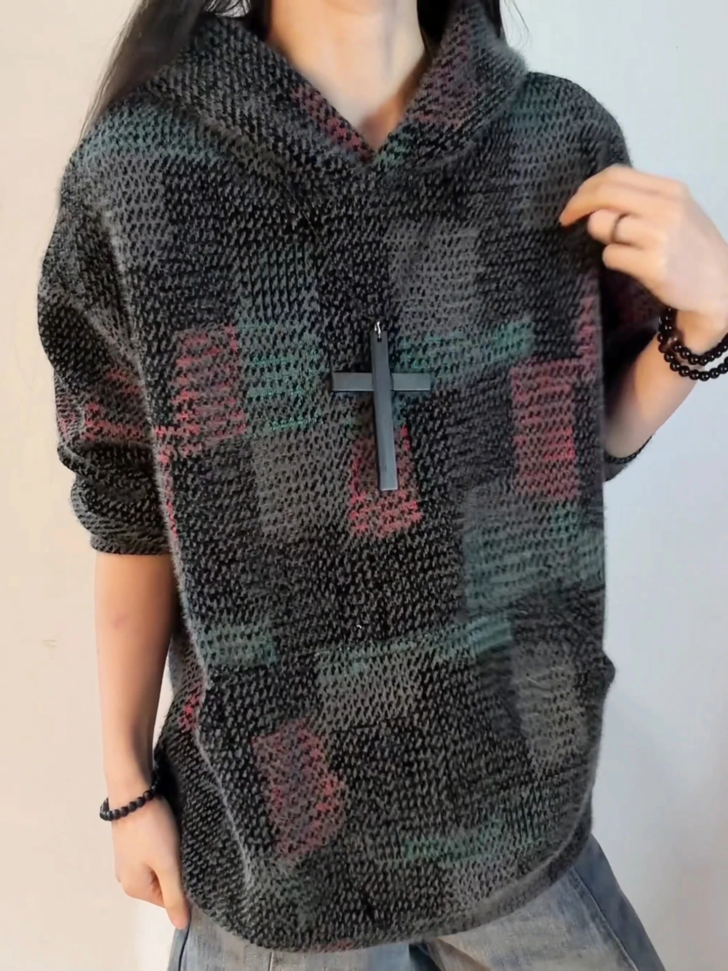 

American Retro Hooded Knitted Sweatirt Men's Winter Thi Warm ort Coat Cleanfit Design Sensation Top Casual Loose Fit