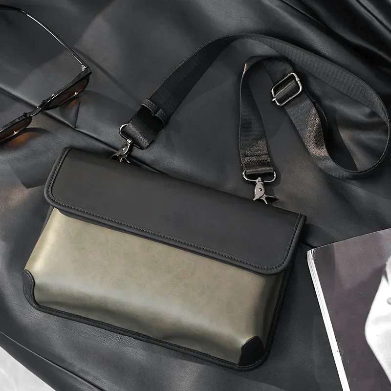 Vintage PU Leather Men's Crossbody Bag High-quality Falp Crossody Bag For Men Brand Design Patchwork Shoulder Messenger Bag Male