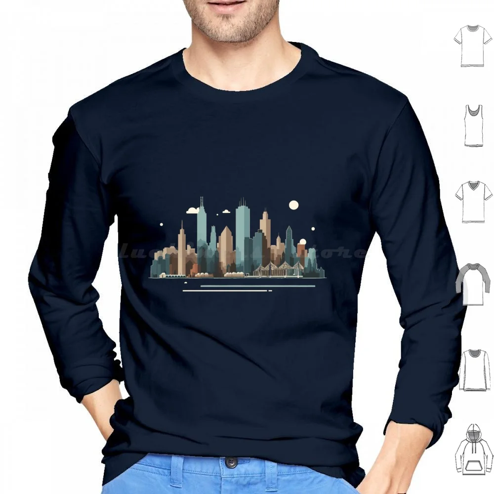 Chicago Skyline Hoodie cotton Long Sleeve Skyline Chicago Illinois Chitown City Cubs Bears White Sox Midwest City Skyline