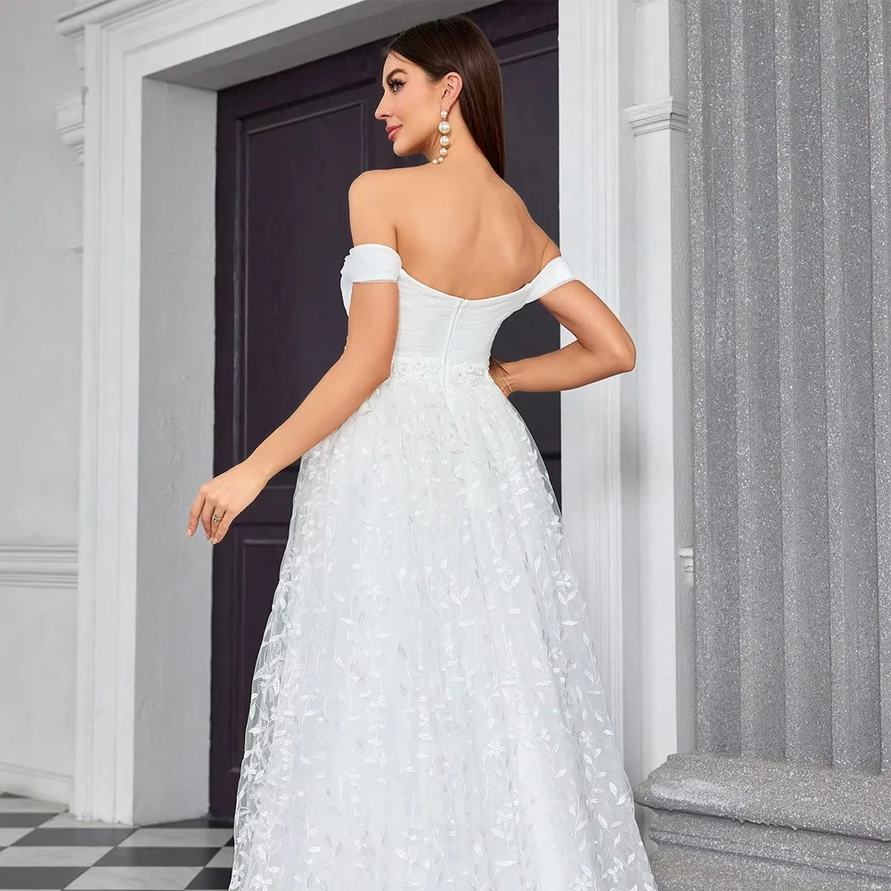 Customized Ne-shoulder Irregular Mesh Three-dimensional Lace Patchwork Embroidery Grand Display Bridal Shower Dress Bridal Gown