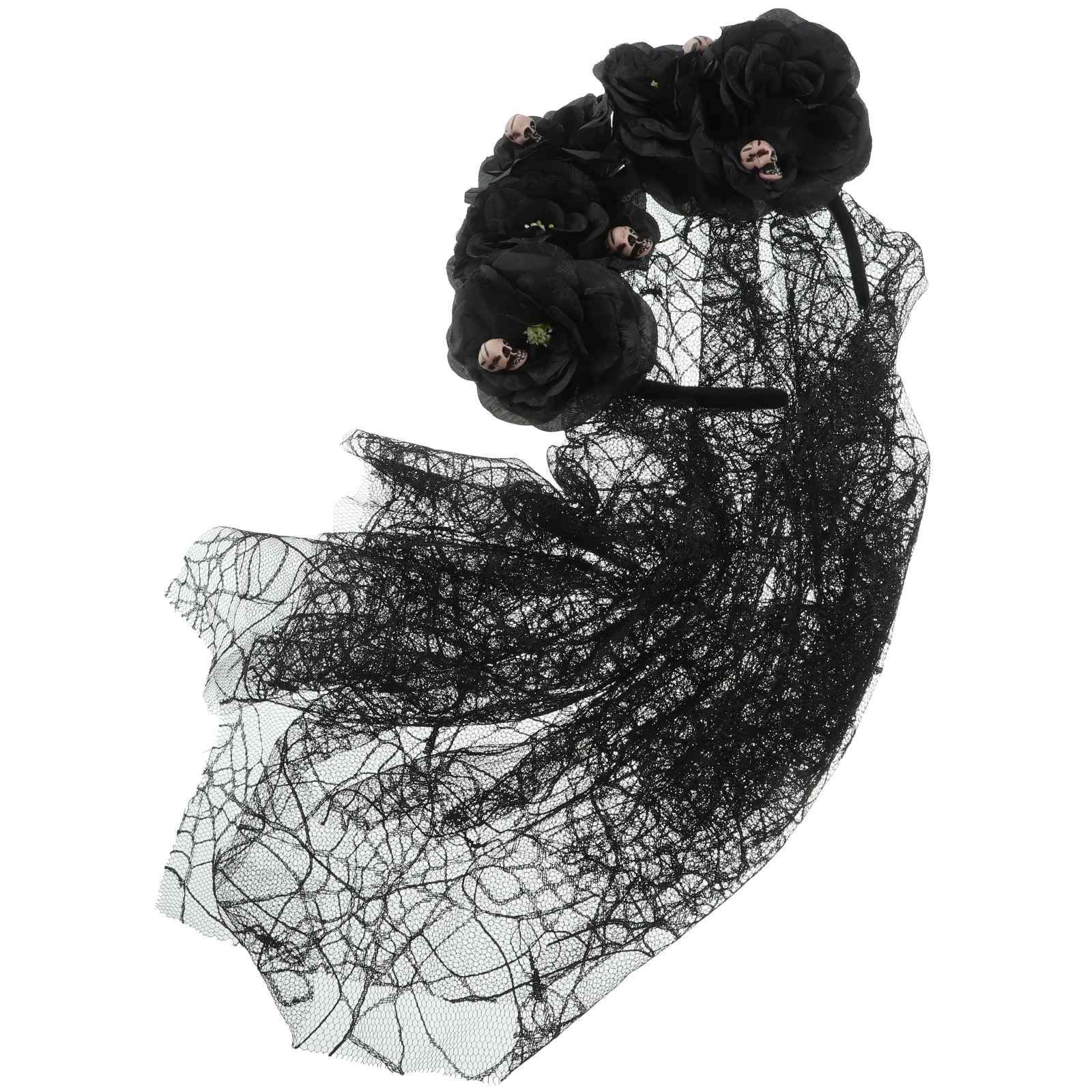 

Dark Lolita Headb Veil Goth Headpiece Flowers Skulls Black Mesh for Halloween Costume Gothic Accessories Women