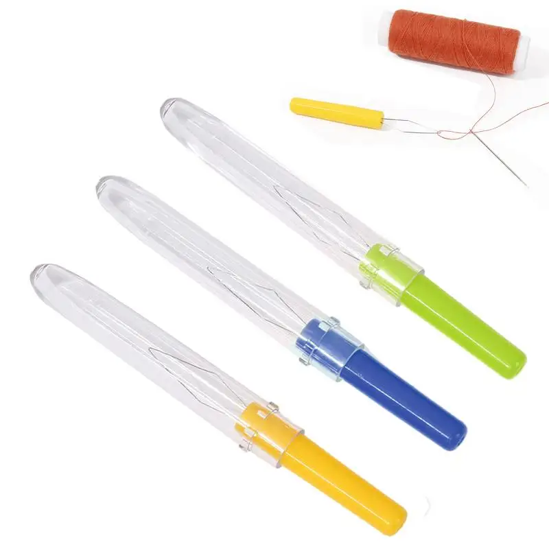 3PCS Needle Threader with Cover Small Automatic Threader Tool Portable Sewing Accessories for DIY lovers Colorful Needle