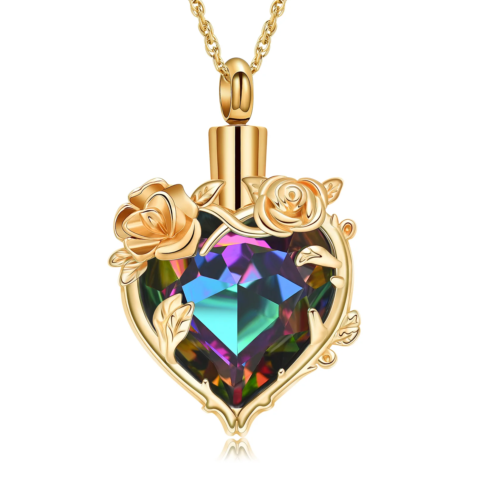 Crystal Heart Rose Flower Cremation Urn Jewelry Necklace cremation Jewelry for Ashes Gift Keepsake Fashionable Pendant