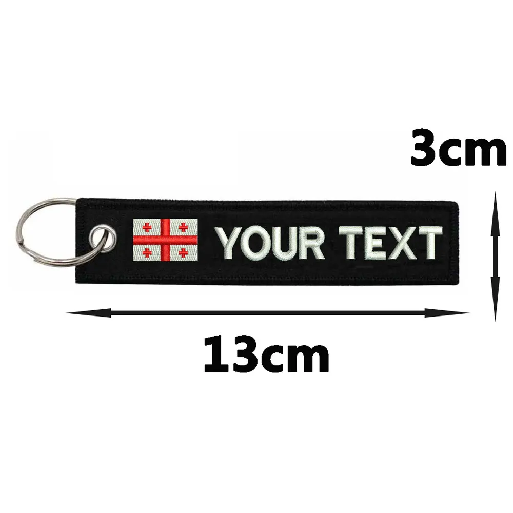 Personalized Georgia Flag Keychain  Customize Text Tag Double Sided Embroidery for Motorcycles Cars ATV Scooters