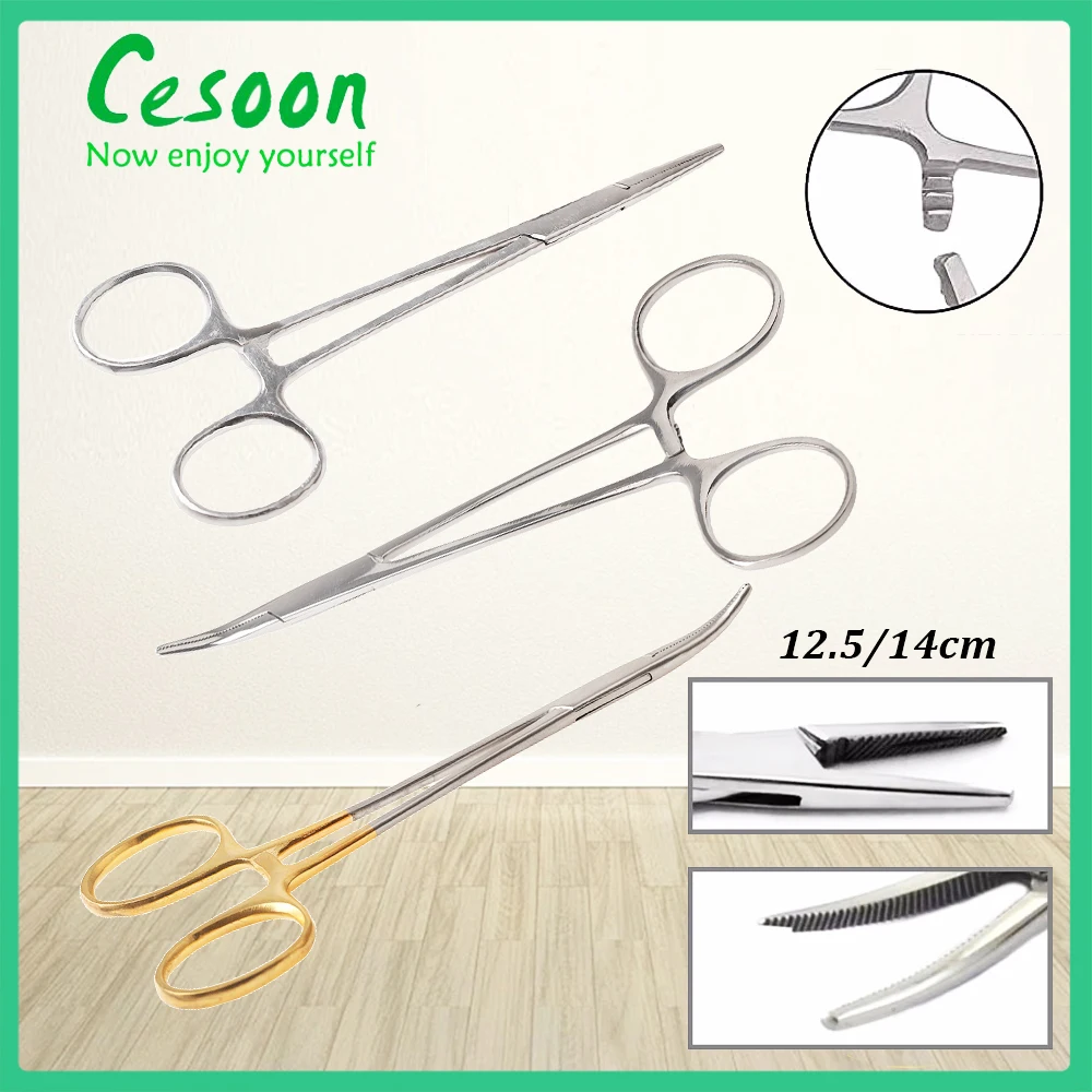 1Pc Dental Needle Holder Pliers Forceps Orthodontic Tweezer Stainless Steel Straight / Curved Serrated Tip Dentist Holders Tool