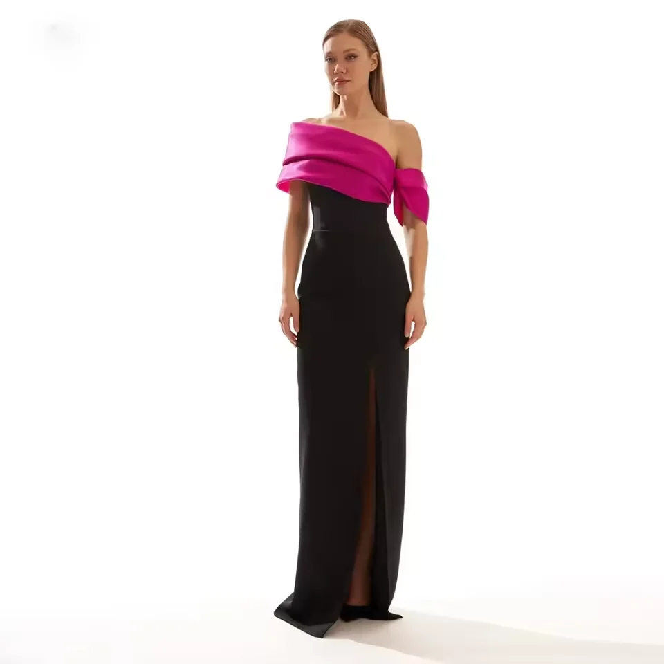 

Customized Elegant Woman Satin Evening Dresses Off Shoulder Side Slit Long Celebrity Dress Formal Occasion Party Prom Dress