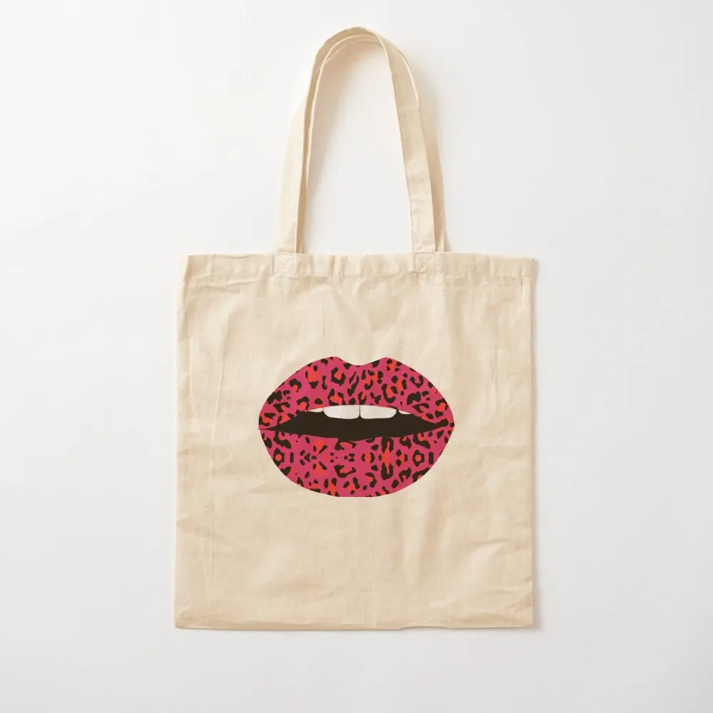 

Pink Cheetah Pattern Lips Leopard Fur Mouth Animal Print Tote Bag shopper bag women canvas Shopper handbag