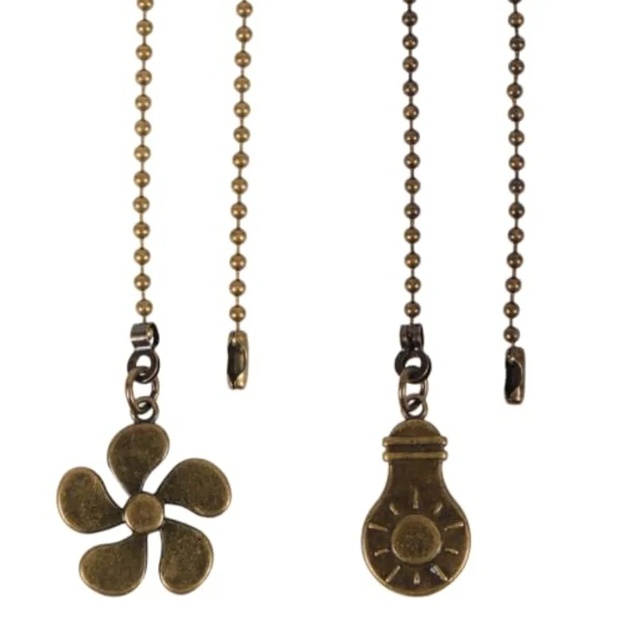 2pcs Ceiling Fan Pull Chain Extension, 35.5cm/14in Pull Chain Extenders with Fan and Light Bulb Pendants Practical Decorative A
