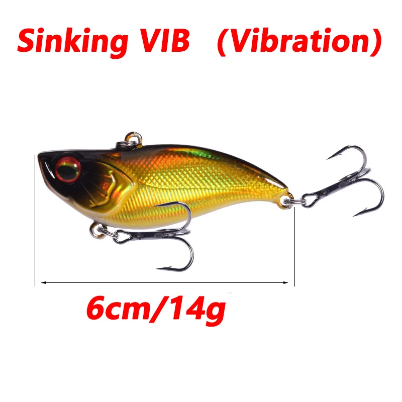 1 Pc Sinking VIB Fishing Lure 6cm 14g Rattling Vibration Winter Wobblers Artificial Hard Bait for Trout Pike Bass Fishing Tackle