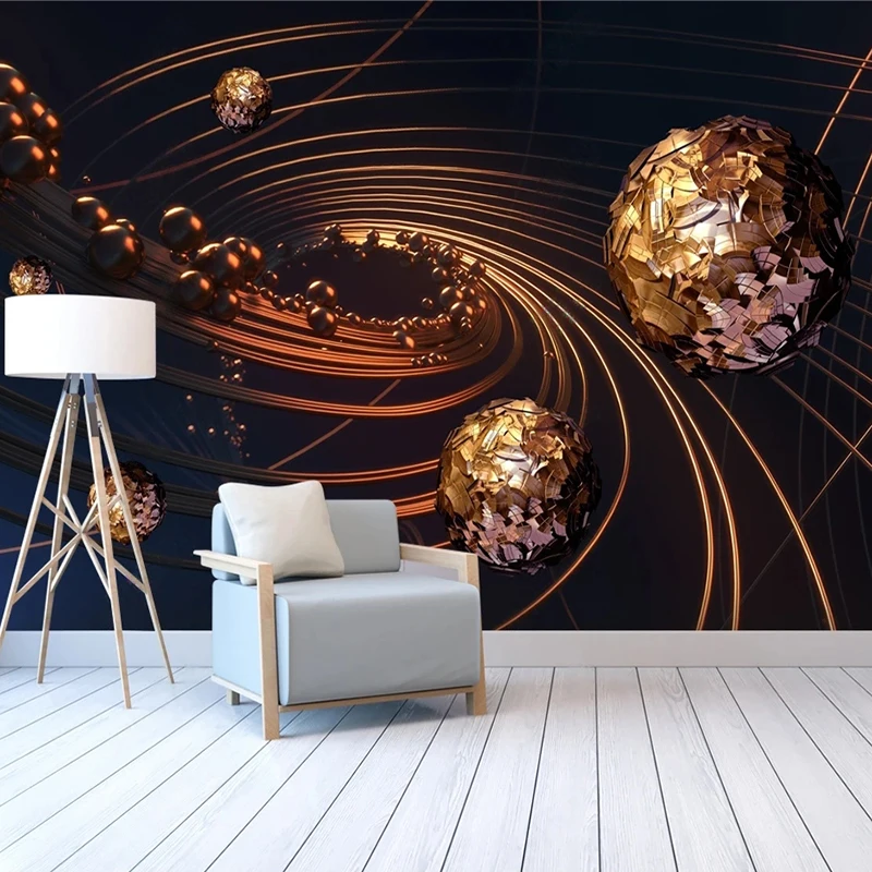 

Custom Wall Cloth 3D Sphere With Golden Lines Photo Wall Murals Waterproof Wallpaper Living Room TV Sofa Home Decor Papel Tapiz