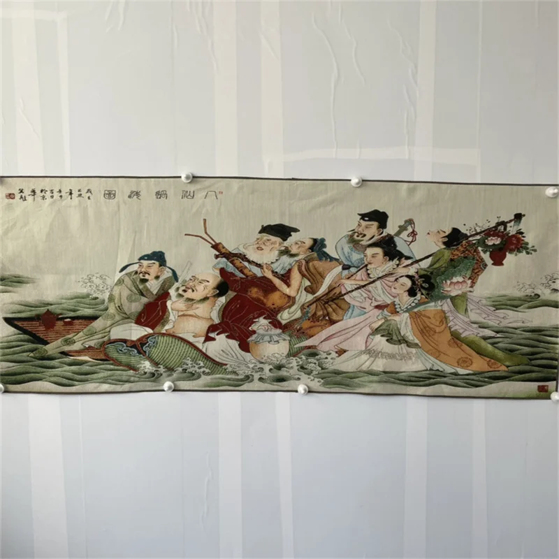 Chinese Old Color Brocade 'Eight Immortals Crossing the Sea' Embroidery Artwork - Decorative Wall Painting for Home Decor