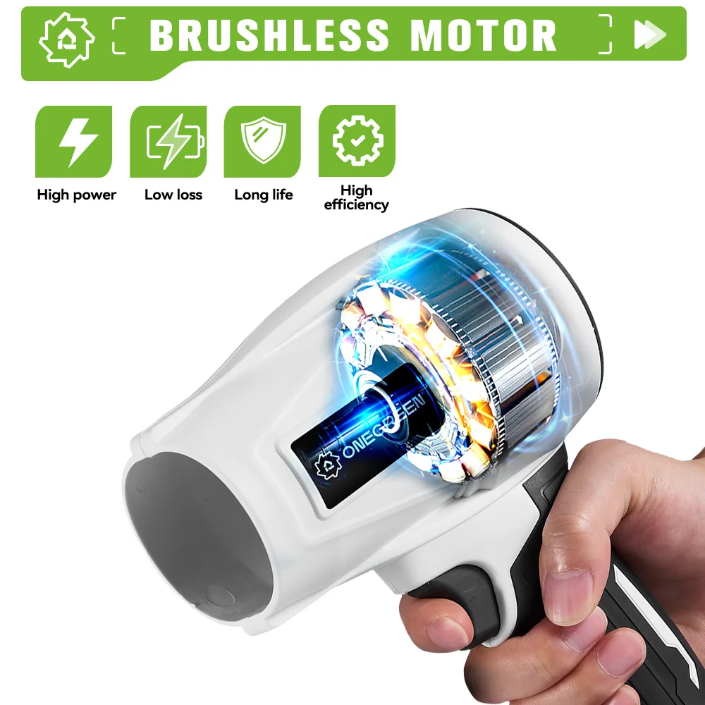 ONEGREEN 2000W Brushless Electric Turbo Blower Jet Fan 200M/S Handheld Air Blower Violent Blowing Tool for Makita 18V Battery