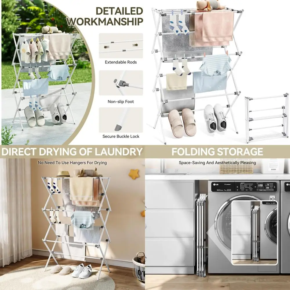 

Регулируемая складная сушилка для белья, 14,57-35,43 Вт, не ржавеющая, для использования в помещении и на открытом воздухе, белая