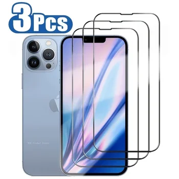 3 adet tam kapak temperli cam IPhone 15 Pro Max 13 12 Mini 11 7 8 artı ekran koruyucu için IPhone 14 Pro Max XR XSMax cam