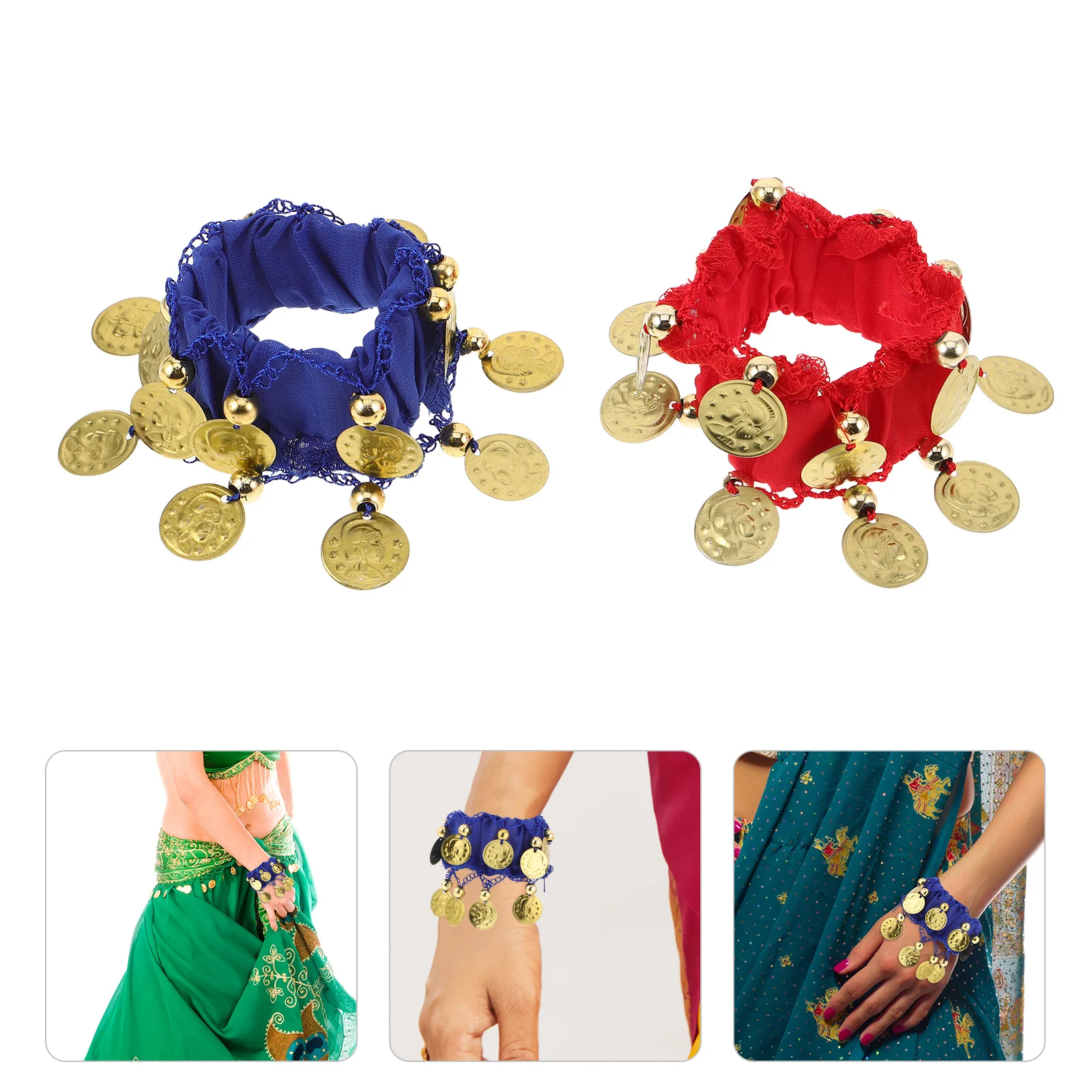 

4pcs Belly Bracelets Red Blue Sequins Wrist Bands For Women Girls Indian Dance Costume Accessories Bell Embellished Lightweight