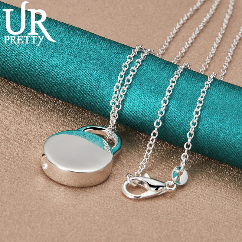 URPRETTY 925 Sterling Silver Smooth Solid Round Pendant Necklace 16/18/20/22/24/26/28/30 Inch Chain For Woman Wedding Jewelry