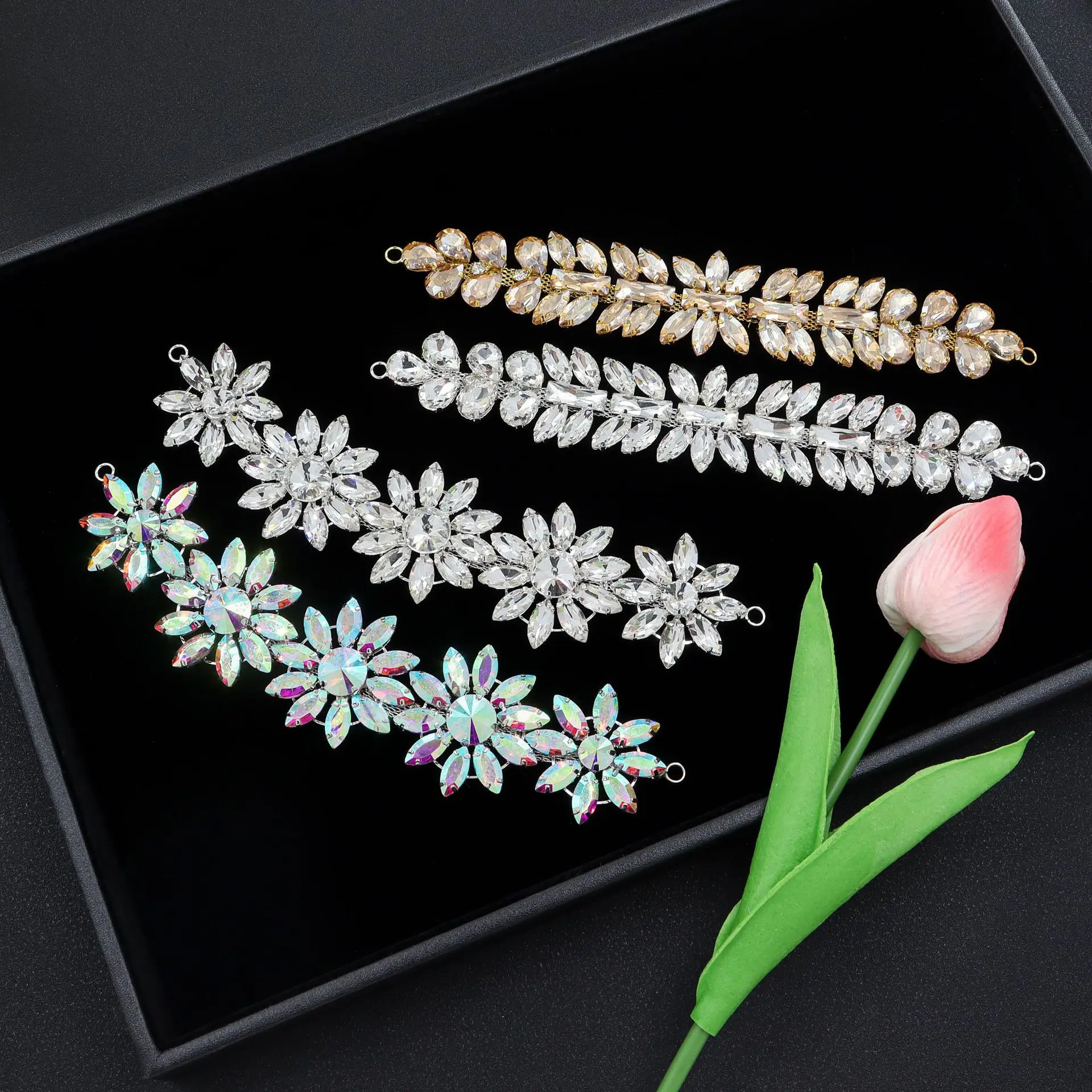 

Champagne Gold Sunflower Crystal Claw Rhinestone Chain for Wedding Suit Dress DIY Trims, Hand Sewn Accessories Craft Supplies