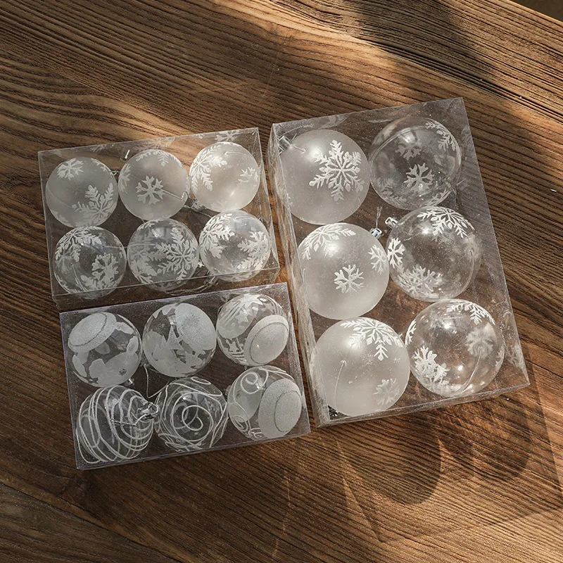 جديد الأبيض ندفة الثلج العملي البلاستيك تنوعا الملونة عيد الميلاد الكرة شجرة عيد الميلاد قلادة الزخرفية 6 صناديق PVC