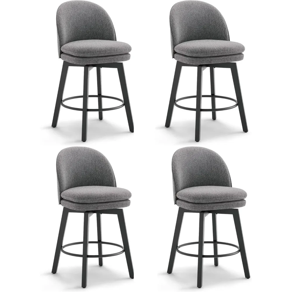 Counter Height Barstools 26 inch Upholstered Swivel Bar Stools with Back for Kitchen Island,Set of 4,Dark Grey Fabric-Armless