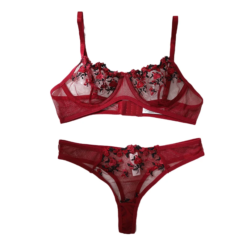 Sexy Woman Underwear Exotic Emotional Bra  And Panty Sets Embroidered Print Brassiere Lingerie Set Women's Push Up Thin Bralette