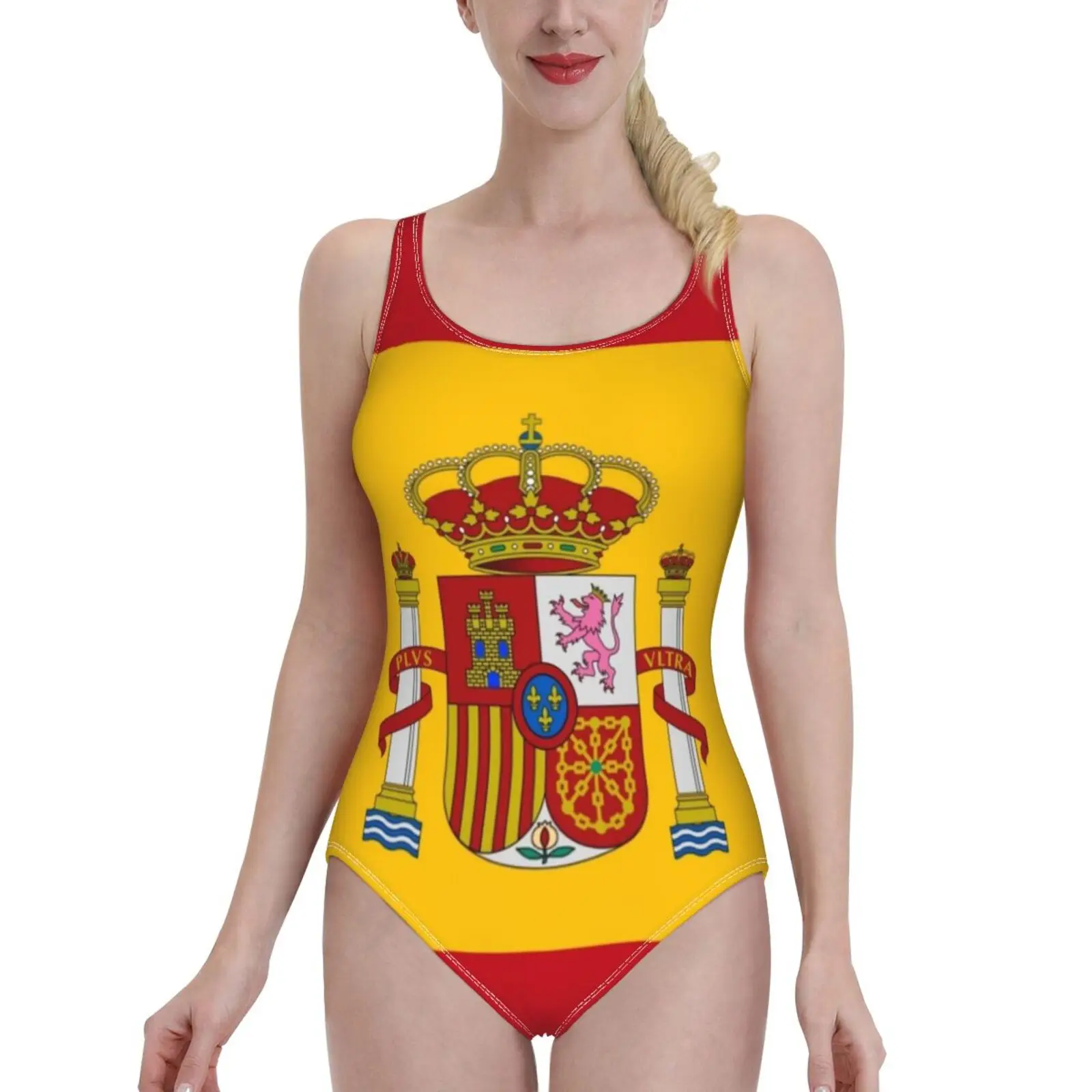 Flag Of Spain One Shoulder Ruffle Swimsuit One Piece Print Swimwear Women Bathing Suit Monokini Flag Of Spain Spain