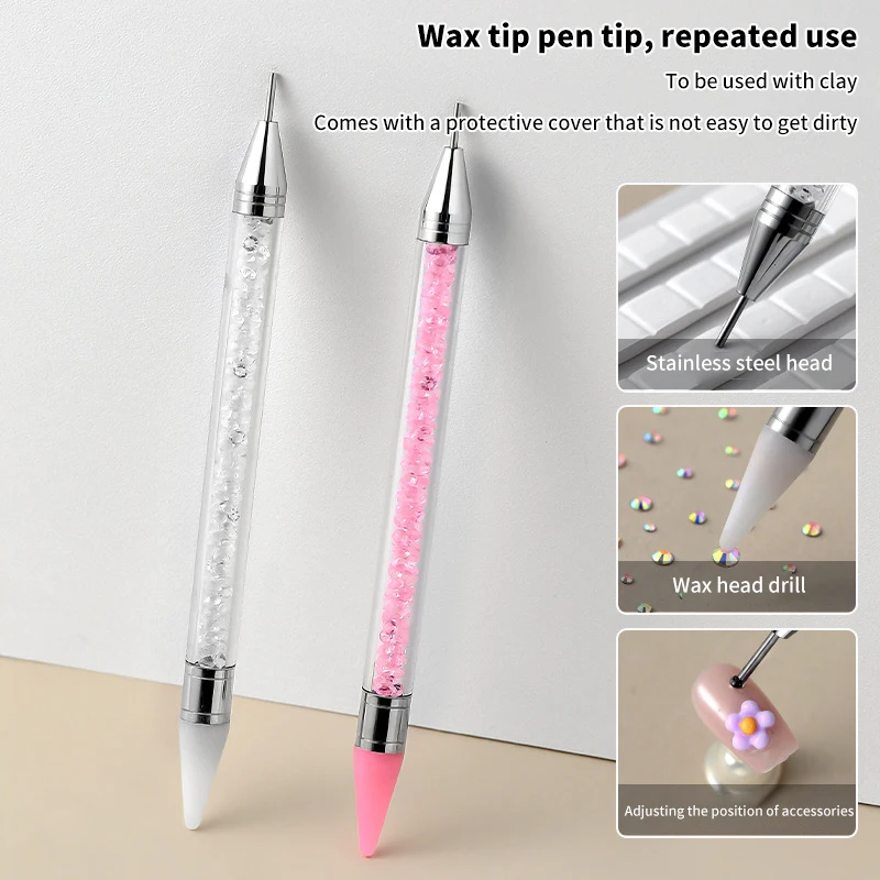 

Double Headed Nail Art Pen Nail Rhinestone Picker Wax Pen Gel UV Brush Diy Silicone Head Carving Pen Manicure Nail Art Tools