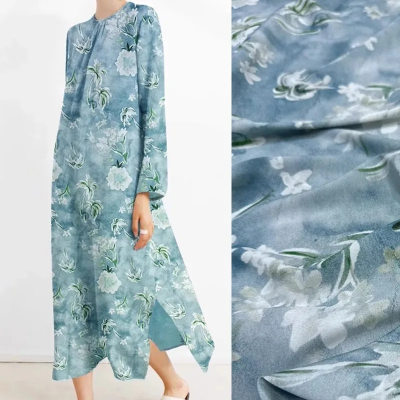 

Серая, синяя шелковая ткань из крепдешины для шитья своими руками, летнее мягкое платье, юбка, брюки, пижама, эластичная шелковая ткань из спандекса R2545