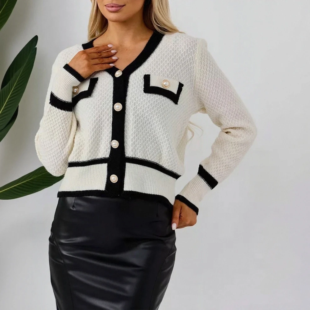 

Casual Round Neck Cardigan Fitted Long Sleeve Straight Tube Sleeve No Decoration Women's Open Front Knitwear