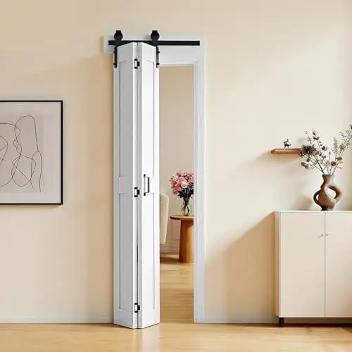 

Дверь-гармошка белая 24x84 дюйма – H-образная рама, МДФ, раздвижная дверь для шкафа с фурнитурой, водонепроницаемая и бесшумная
