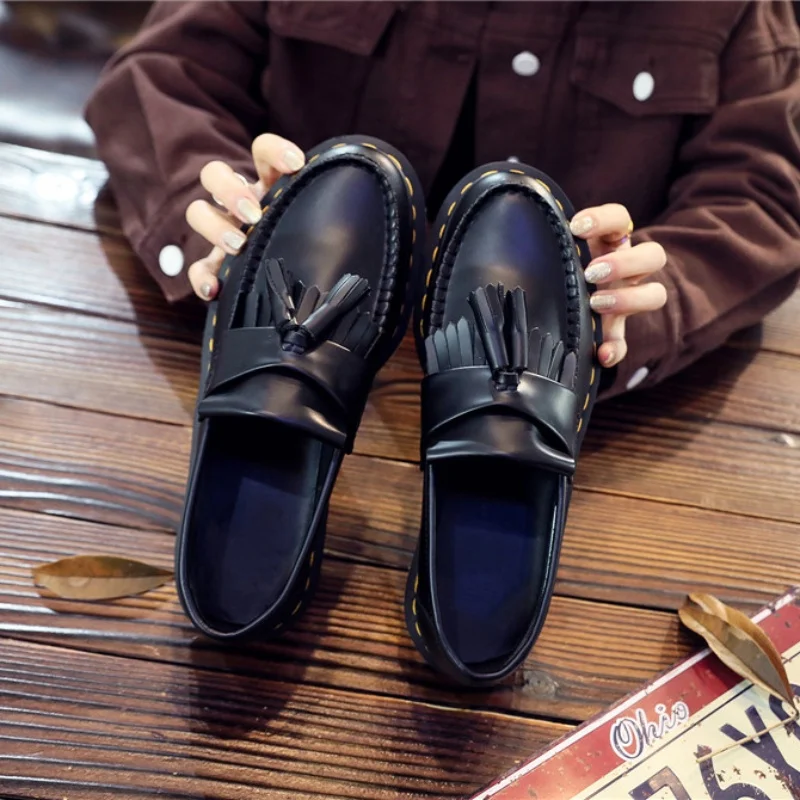 Fashionable men and women loafers tassel shoes British casual boots spring and autumn luxury high quality plus size 46 45