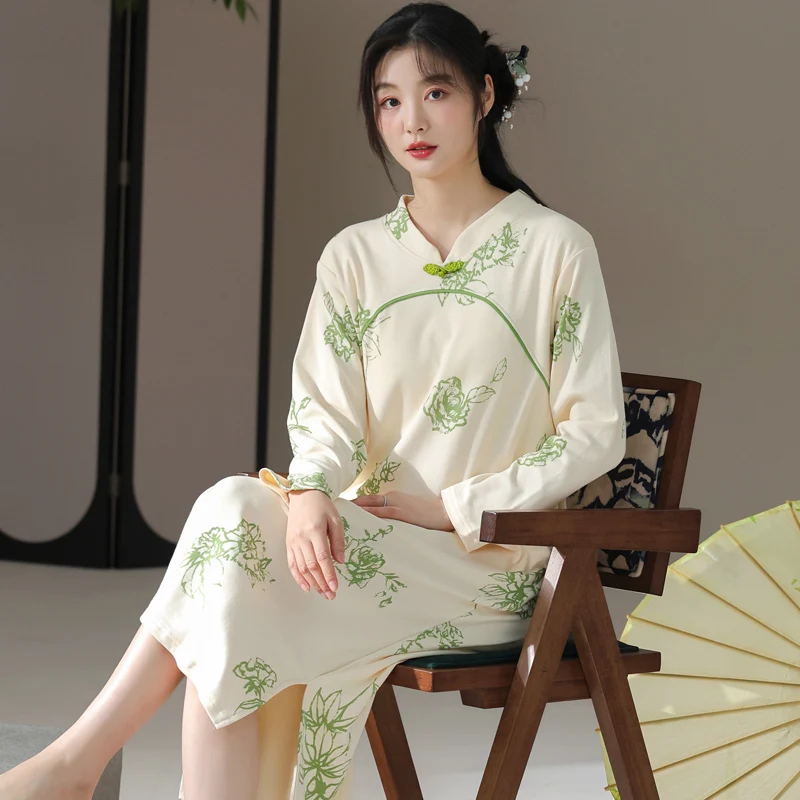 

Autumn 100%Cotton Women Nightgown Long Sleeve Roune Neck Women's Nihgtdress Casual Soft Comfortable Female Nightwear M-XXL