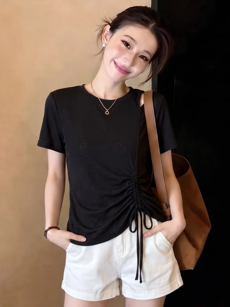 Café Brown Loose Fit Short Sleeve T-Shirt Women's Summer Thin New Style Large Size Fat MM Half Sleeve Body Shirt Top
